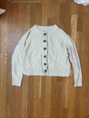Madewell Cream Button-Front Cropped Cardigan